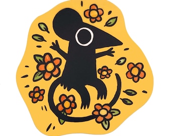 Adesivo Topolino Fiore, grande adesivo animale giallo, vinile opaco fatto a mano