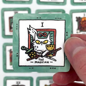 ミニ猫タロットステッカーセット、大アルカナのイラスト入りビニールステッカー24枚