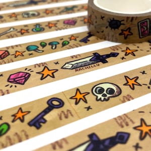 Rollo de cinta washi de fantasía, decoración para diario de campaña de videojuegos