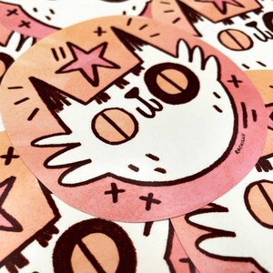 Sticker chat mignon, dégradé pastel orange et rose, grand et grand sticker durable chaton amusant, journal, carnet de notes, ordinateur portable, illustration de bouteille d'eau