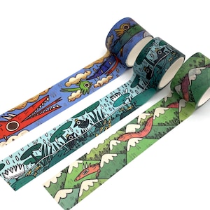 Dragons and Birds Large Washi Tape Pack - herbruikbare ecopapiertape voor dagboek- en plannerdecoratie, leuke en kleurrijke cadeauset