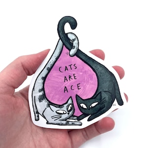 Sticker Les chats sont des As, adorable sticker fierté asexuée et aromantique pour les amoureux des chats