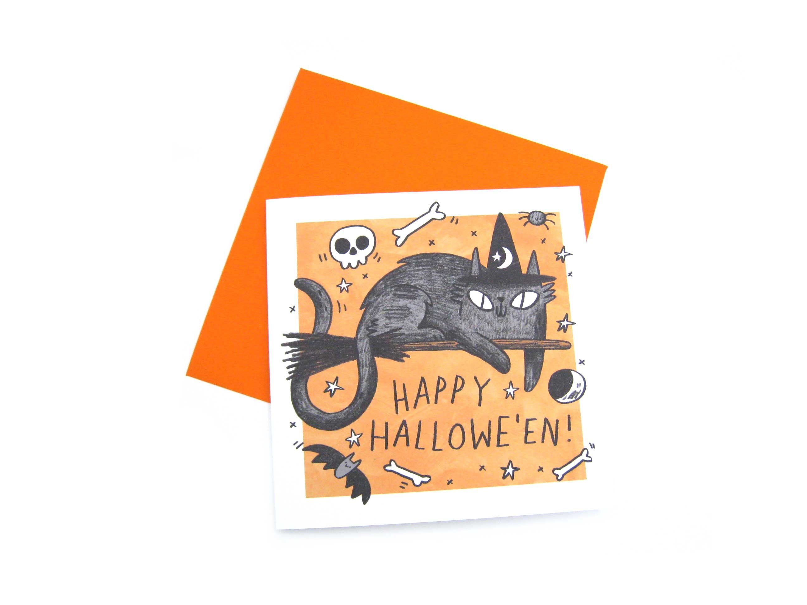Happy Halloween Witch Cat Greetings Card With Surprise Inside - Etsy
