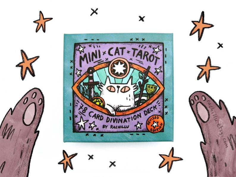 Mini Cat Tarot Deck and Companion Guidebook plus optional Tarot Cloth - cute unique set perfect for cat lovers and tarot card readers! 