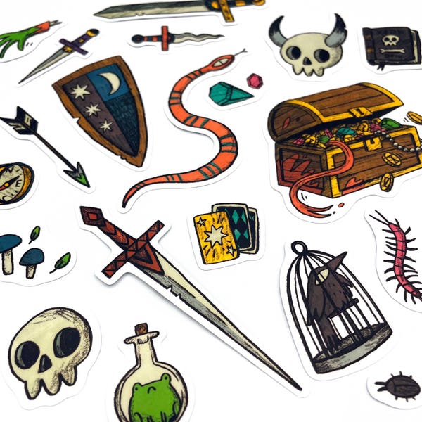 Adventure Loot Sticker Pack, RPG Treasure Stickers for Campaign Journaling