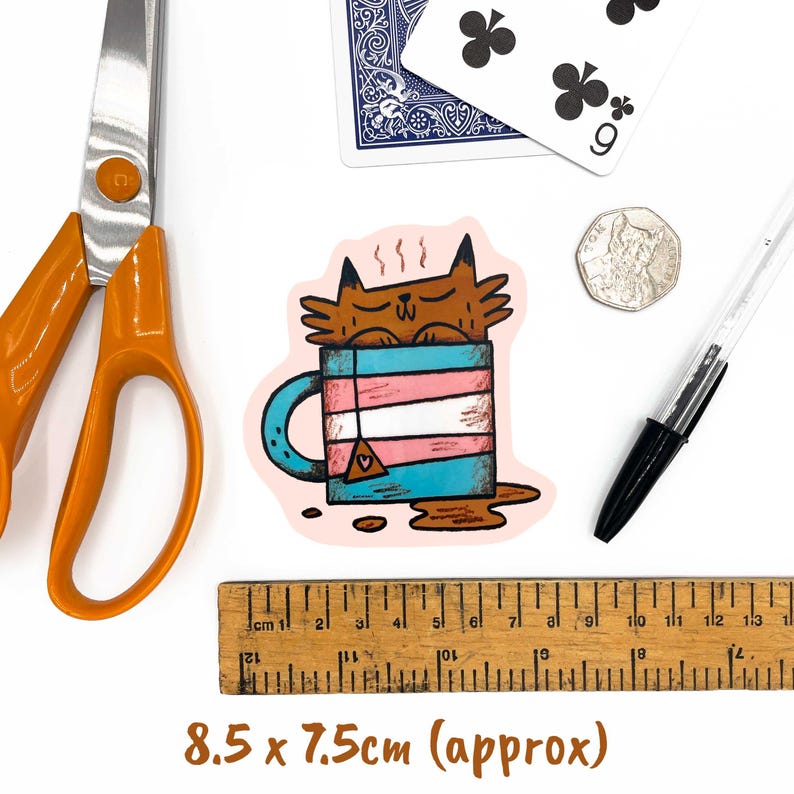 Trans Pride Cat Sticker, Holographic Option, Brown Kitty Tea Mug, LGBT ...