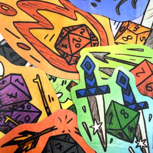Paquete de pegatinas de dados poliédricos holográficos, pegatinas metálicas arcoíris para jugadores
