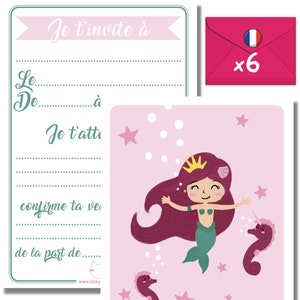 10 CARTES INVITATION ANNIVERSAIRE Ariel La Petite Sirène (avec des  enveloppes roses)