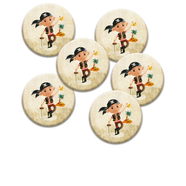 Kit de 6 badges anniversaire pour enfant | Anniversaire thème Pirate