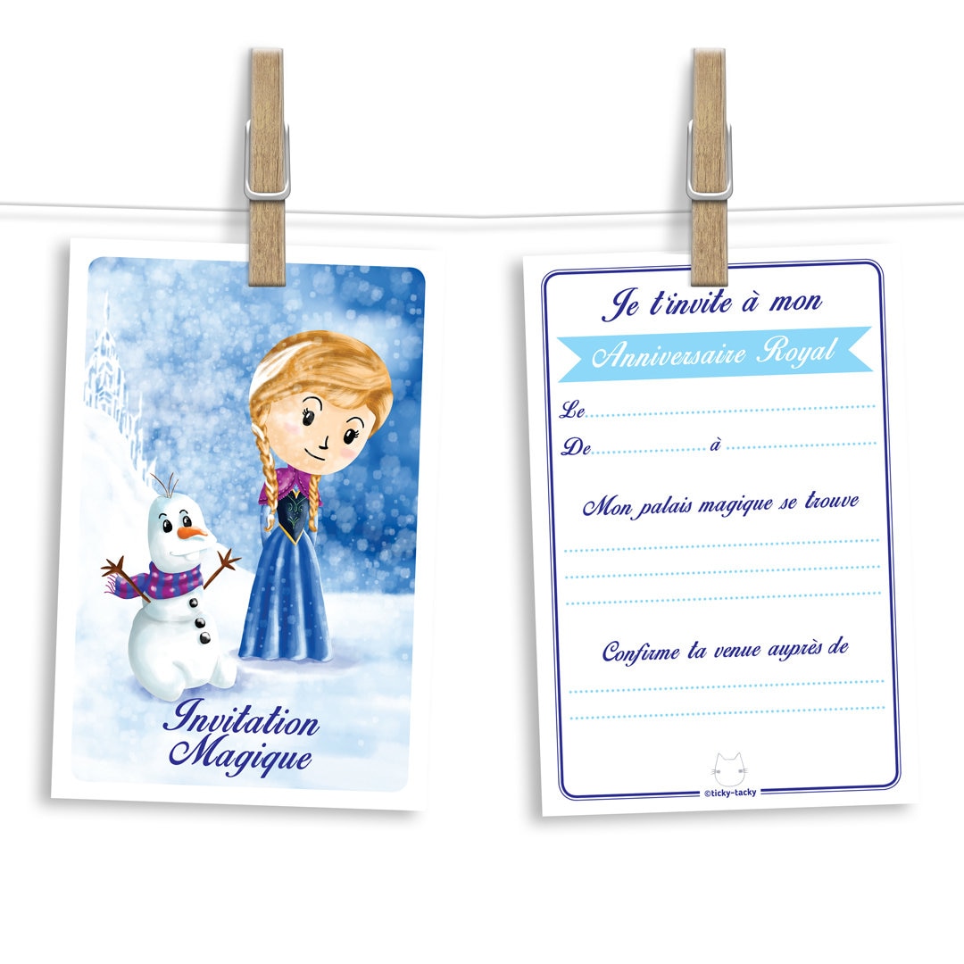 Kit De 6 Cartes D'invitation Anniversaire Pour Enfant Avec Ses Enveloppes  Mauves Anniversaire Princesse Inspiré De La Reine Des Neiges 