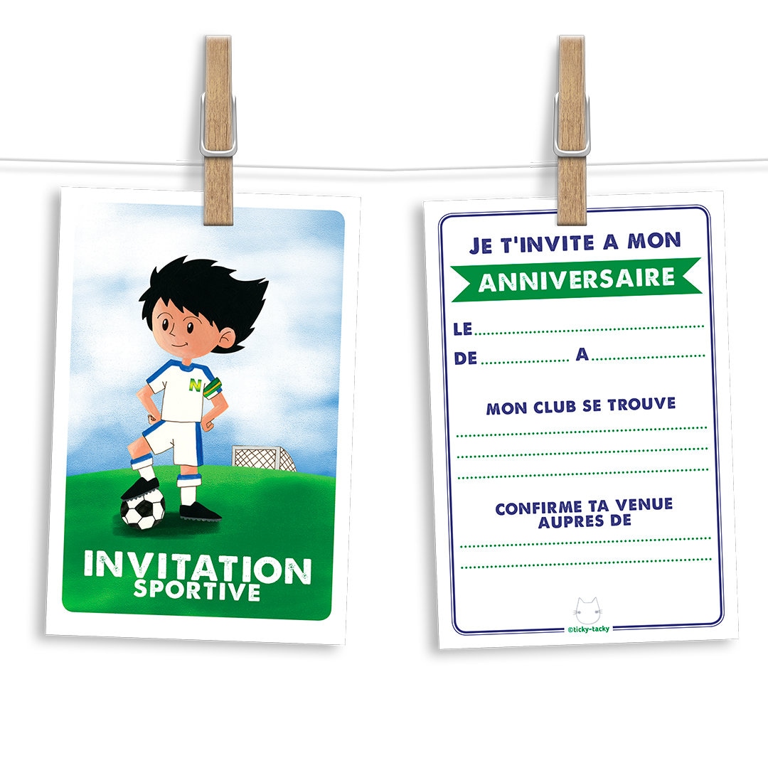 Lot de 6 cartes d'invitations pour enfants anniversaire foot PSG Paris  Saint-Germain + 6 enveloppes