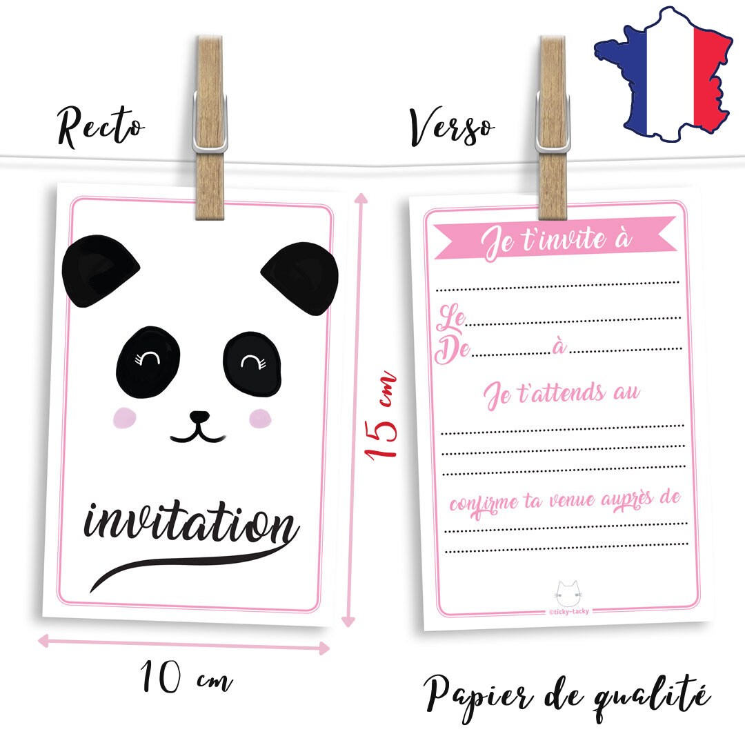 Kit De 6 Cartes D Invitation Anniversaire Panda Pour Etsy Ireland