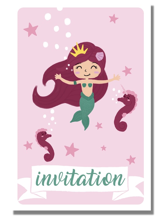 Invitation Anniversaire Sirène Invitations Enveloppes Fabrication Française  Idée Anniversaire Enfants Thème Anniversaire Sirène -  Israel