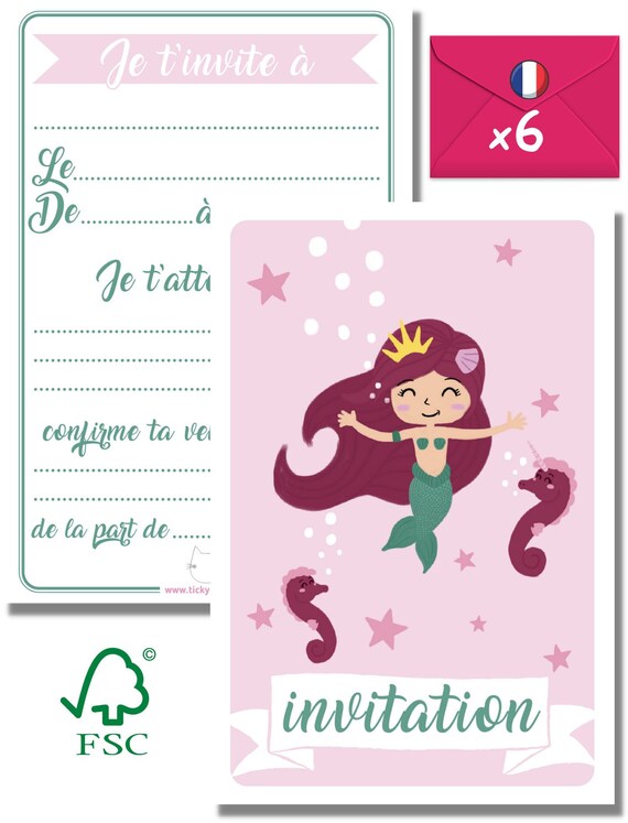 Invitation Anniversaire Sirène Invitations Enveloppes Fabrication