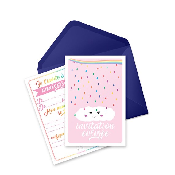 Kit De 6 Cartes D Invitation Anniversaire Arc En Ciel Pour Etsy