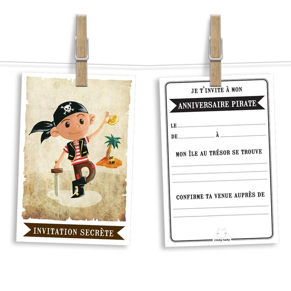 Cartes d'invitation - Pirate enfant - lot de 6