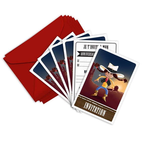 Kit De 6 Cartes D Invitation Anniversaire Cow Boy Pour Etsy