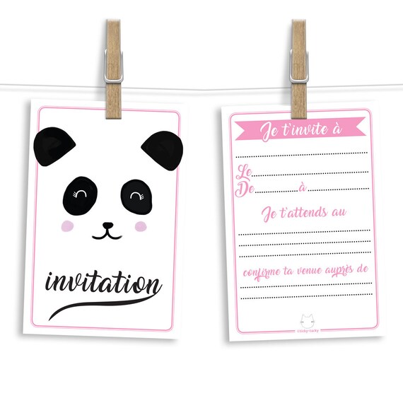 Kit De 6 Cartes D Invitation Anniversaire Panda Pour Etsy