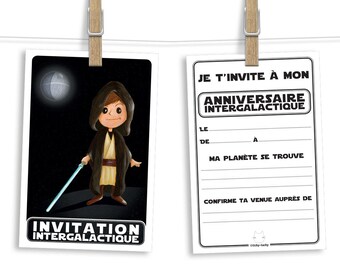 Kit de 6 cartes d'invitation anniversaire pour enfant avec ses enveloppes grises | Anniversaire thème inspiré de Star Wars