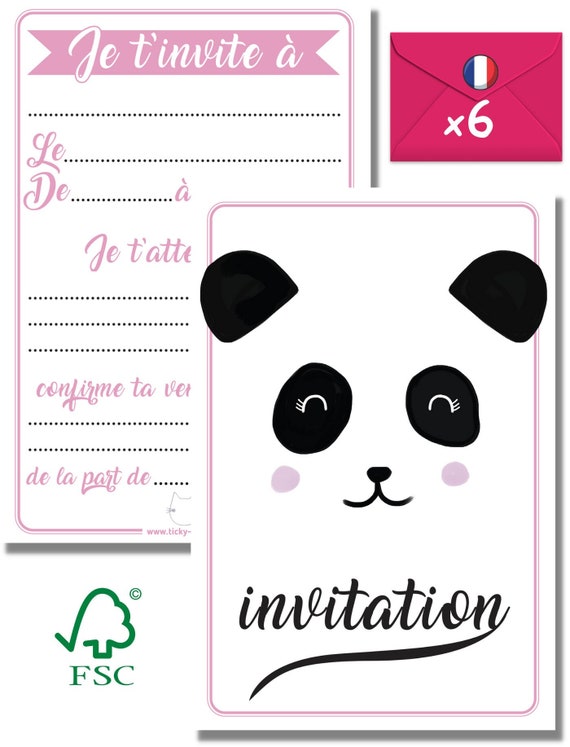 Invitation anniversaire personnalisée - Thème Panda & Noeud Rose - Mmez  Creazioni
