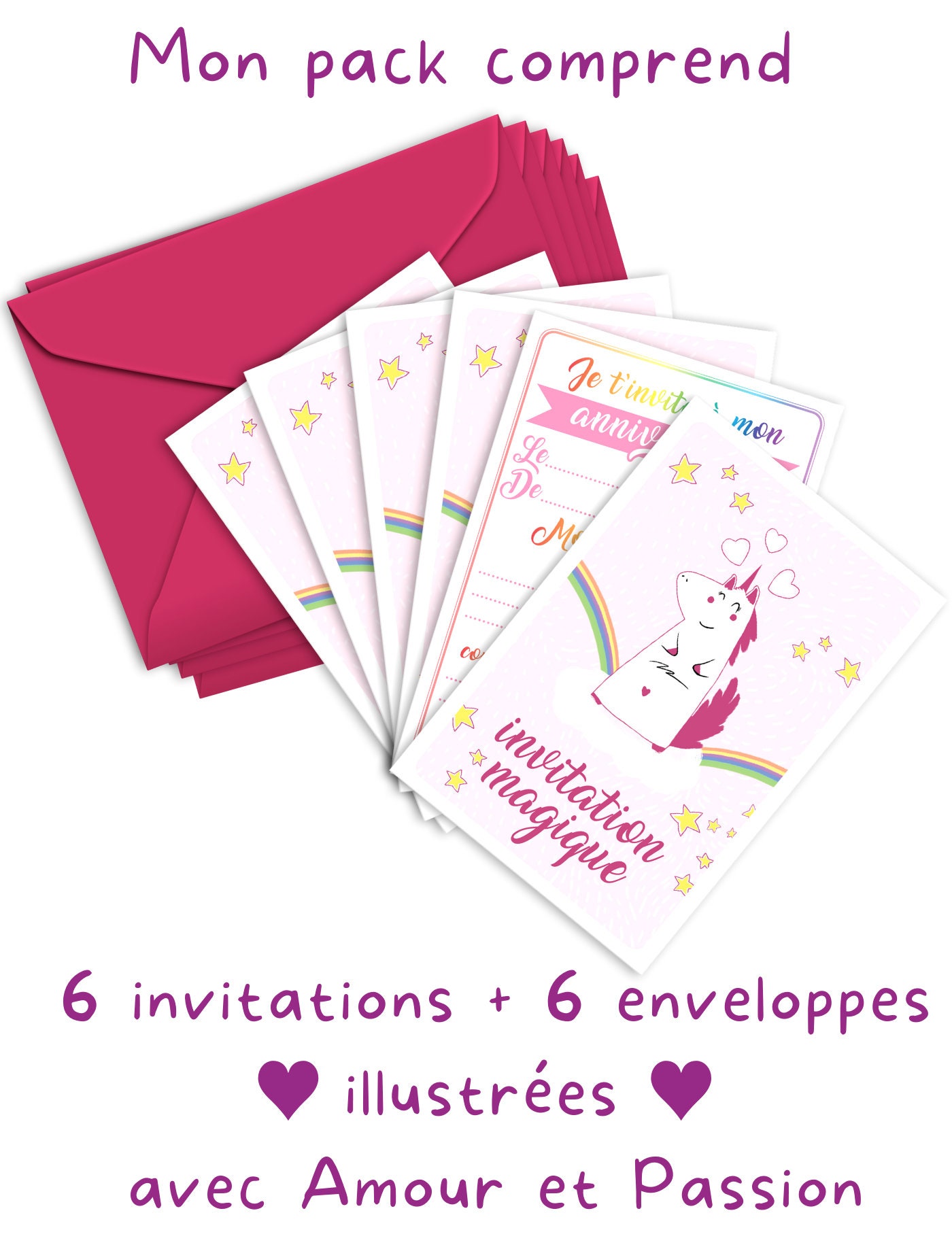 Kit créatif carte invitation anniversaire fille en français pour 20 invités  Correspondance Anniversaire Enfant FillesThème Licorne