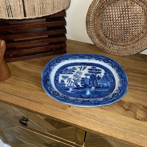 Vintage Booths Silicon China, Made in England, Davenport Willow Pattern, Home Decor, Vintage Home Decor, Medium Oval Platter