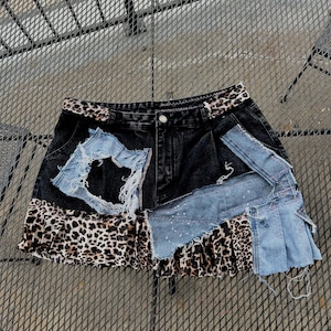 Patchwork Denim Skirt. One of One piece. Upcycled Fabric. Statement Piece.