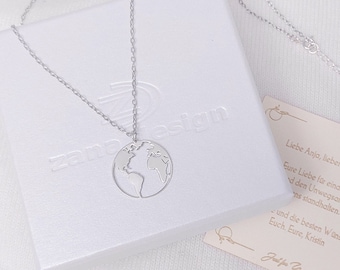 Gepersonaliseerde wereldkaart ketting - Gouden kaart ketting - Wereld ketting - Aarde ketting - Globetrotter ketting - Zilveren ketting