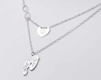 Gepersonaliseerde voet hart Infinity ketting - babynaam ketting - baby shower ketting - pasgeboren baby cadeau - nieuwe moeder cadeau - aangepaste ketting