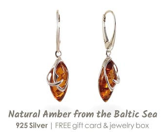 Women/'s Jewelry Genuine Amber Amber Earrings Romantic Stone Gift Baltic Amber Jewelry Baltic Amber Sterling Silver Earrings