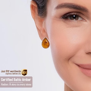 Amber drop earrings - Amber stud earrings - Silver amber earrings - Amber Jewellery - Gift Jewelry - Amber silver jewelry