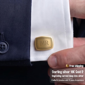 Goldene Manschettenknöpfe mit Gravur, personalisierte Initialen, Hochzeitsgeschenk für Bräutigam, Ehemann und Trauzeugen