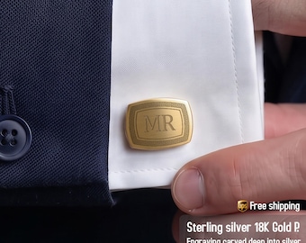 Custom gold cufflinks for men - Initial engraved cufflink - Personalised cuff links - Gift for Husband, Groom, Groomsmen