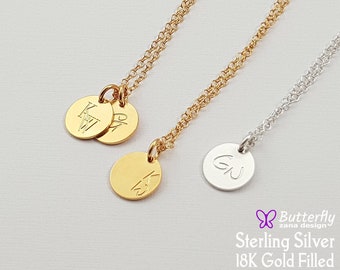 Engraved Disk Necklace - Circle Tag Initials Necklace - Everyday jewelry, Personalized Coin Tag Necklace - Sterling silver, Gold