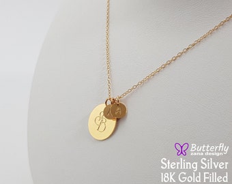 Large Gold Circle Necklace - Personalized Mom necklace with kids initials - Initial Necklace - Gold, Silver Engraved Necklace