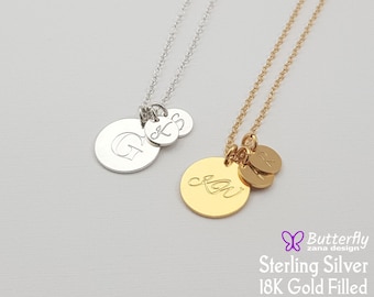 Mom necklace with kids initials - Personalized Necklace for new Mom Gift - Initial Necklace - Gold, Silver Engraved Disk Tag Necklace