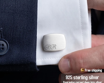 Personalised cufflinks - Rectangular Sterling Silver cufflinks - Engraved cuff links - Husband Gift - Personalized anniversary gift for Men
