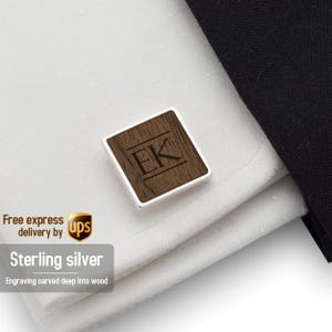 Personalized Wedding Cufflinks, Square Wood Cufflinks, Silver wooden Cufflinks, Mens cuff links, Gift for men, Wedding Keepsake