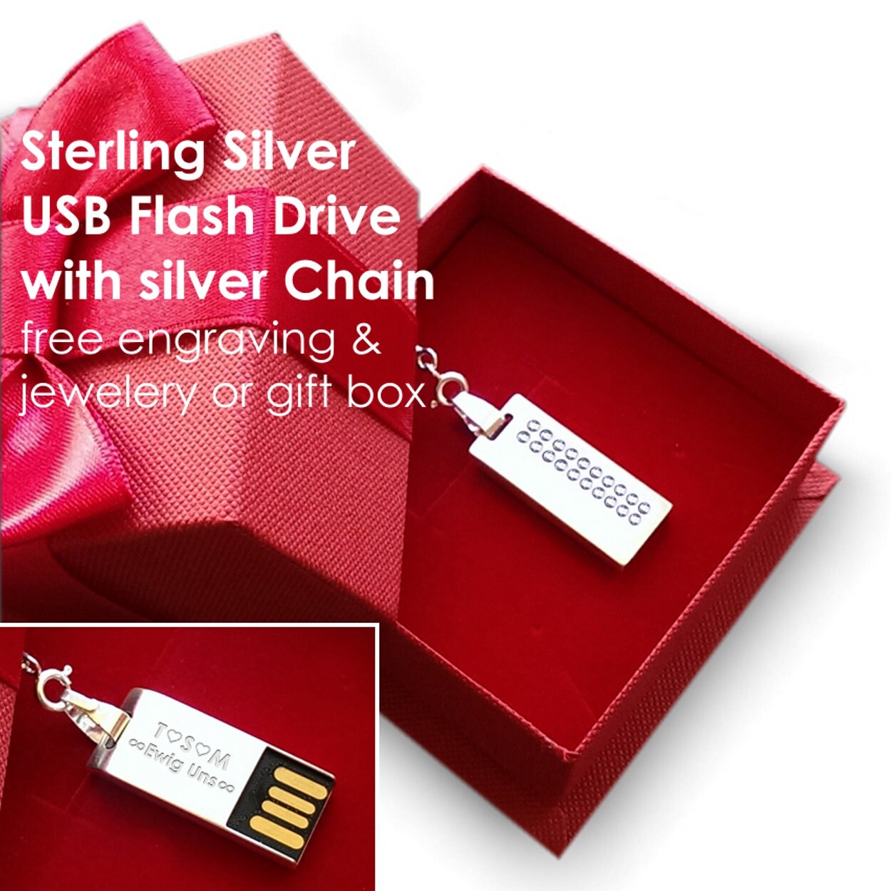 USB Flash Drive Necklace Sterling Silver Swarovski Usb 832GB - Etsy