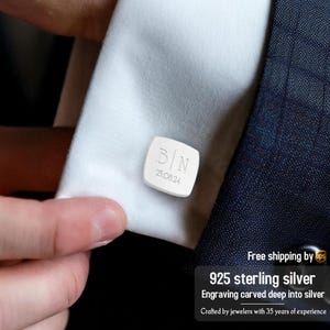 Groom gift from Bride on Wedding Day- Customized Cufflinks for men - Engraved Wedding Cufflinks - Sterling Cufflinks