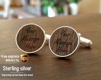 Custom wooden cufflinks with Dedication, Song, Initial - First Anniversary Gift for Him - One Year Anniversary