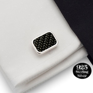 Drivers Cufflinks, F1 Cufflinks, Real carbon fiber black Cufflinks, Driving car gift, Gifts for Men, Guys mens car driving gift, 925 Silver