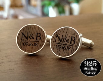 Custom Wedding wood Cufflinks, Gift for Groom, Initials and Date, Anniversary gift for Him, Personalized Cufflinks, Engraved cufflinks