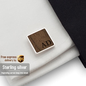 Wedding Cufflinks, Square Wood Cufflinks, Silver wooden Cufflinks, Mens cuff links, Gift for men, Wedding Keepsake