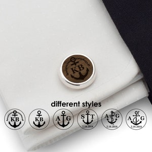 Anchor Nautical Personalised Wood Cufflinks, Initials date, Sterling silver Cufflinks, Mens Cufflinks, Anchor Jewelry, Gifts for Men