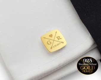 Custom cufflinks gold, Wedding arrow Gold Cufflinks, Personalized Cuff links, Engrave Cufflinks, Date and Initials, Groomsmen, Groom