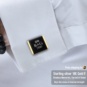 Custom gold wedding cufflinks - Engraved initial cufflinks - Groom Gift from Bride - Personalized wedding anniversary gift for men