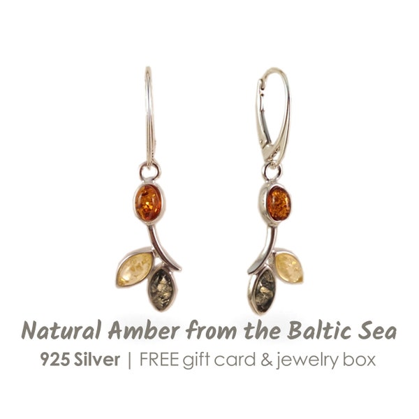 Leaf amber dangle Earrings, Gemstone dangle earring, Birthday gifts, Gift for her, Green baltic amber earrings, Amber Jewellery