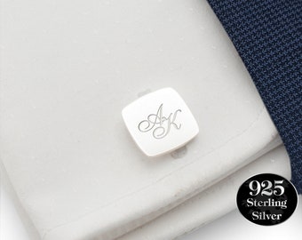 Silver cufflinks personalized, Custom Cuff links for Groom, Dad, Groomsmen gift for Wedding Personalized Gift for Men