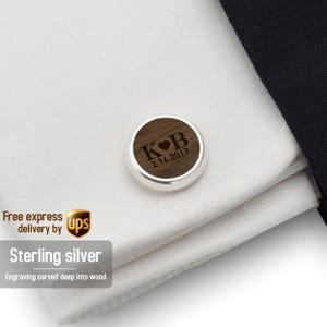 Custom wooden cufflinks LOVE initials, Sterling Silver Wood Cufflinks, Engraved cufflinks, Groomsmen cufflinks, Mens cufflinks
